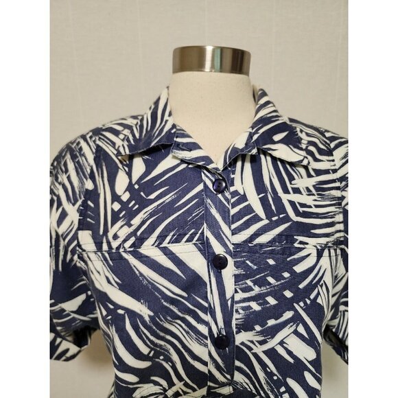 Womens 80s 90s Vintage Palm Print Shirt Size XL Blue Tropical - Picture 7 of 7